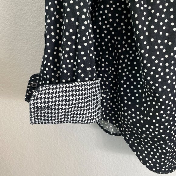Chaps Womens XL No Iron Black White Polka Dot Button Up Shirt Long Sleeve Blouse - Picture 7 of 11